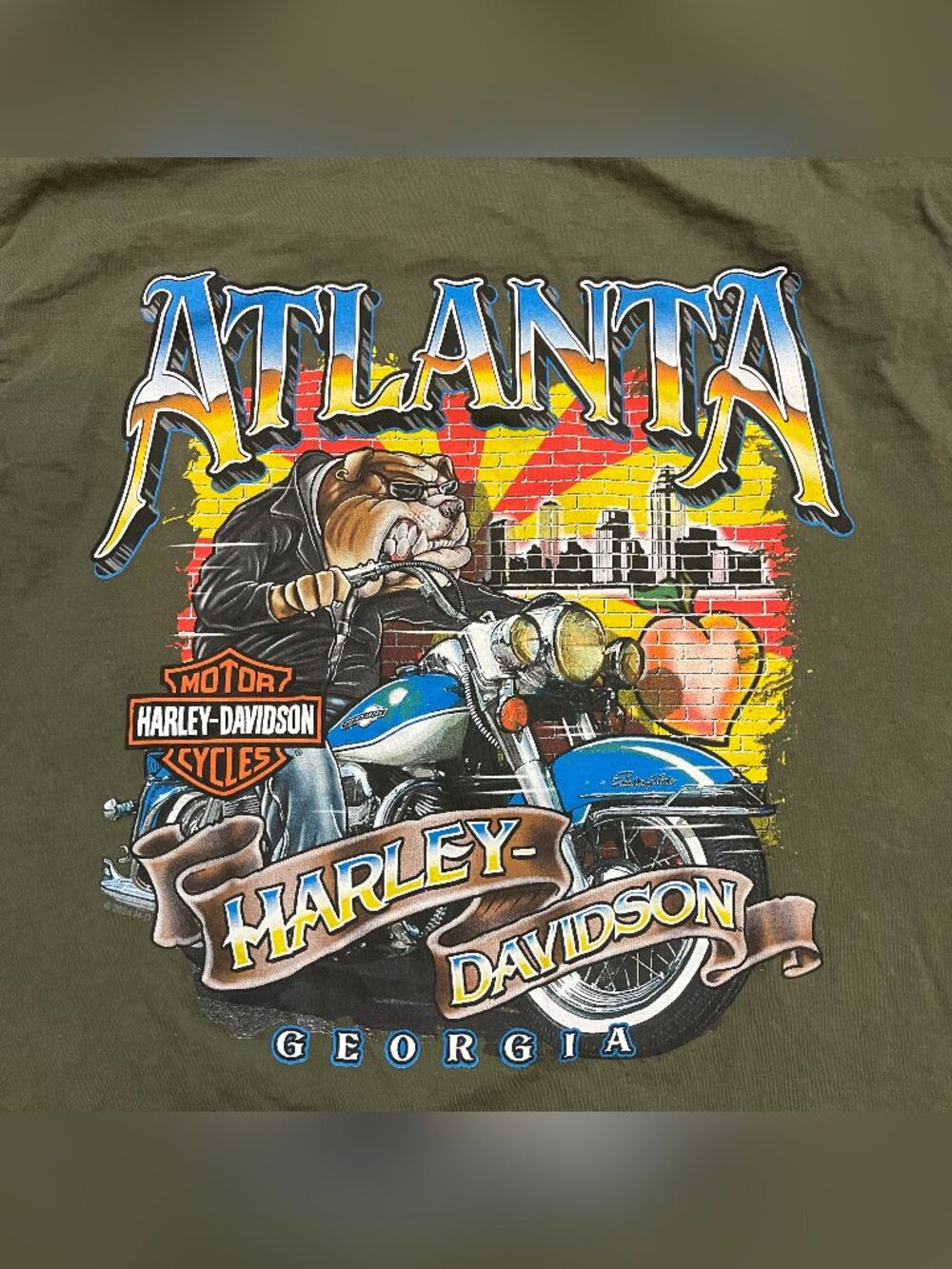 Harley-Davidson of Atlanta Georgia Bulldog Double sided Graphic T-Shirt green M